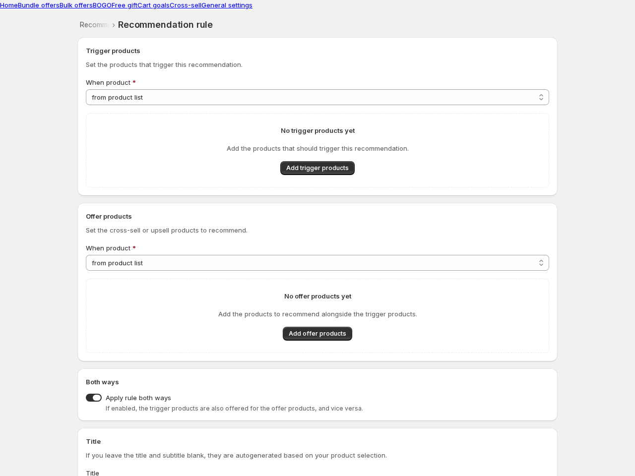 The cross-sell rule editor: trigger products and offer products