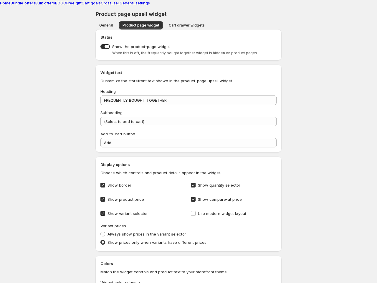 Product page widget design settings